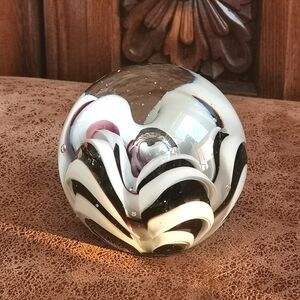 Elegant Black and White Glass Art Paperweight